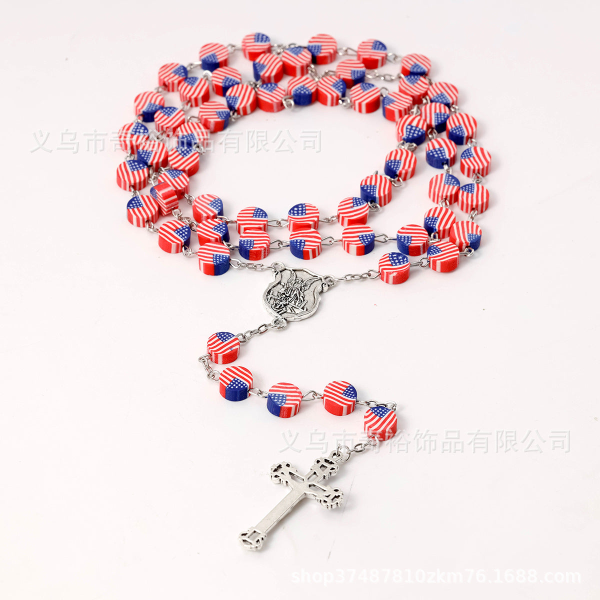 Wholesale 59pcs polymer clay flat beads cross rosary necklace